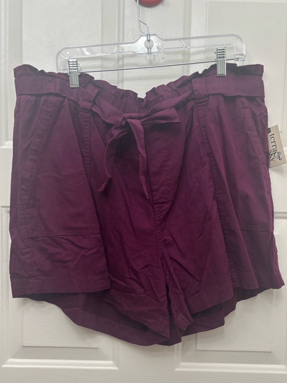 Paperbag Waist Tie Shorts - Plum
